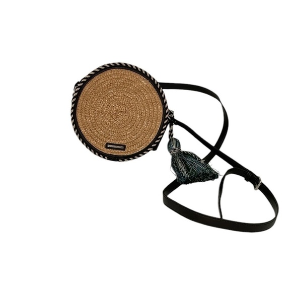 Rebecca Minkoff Purse Crossbody Bag Straw Circle Blue Tassel - Picture 6 of 10